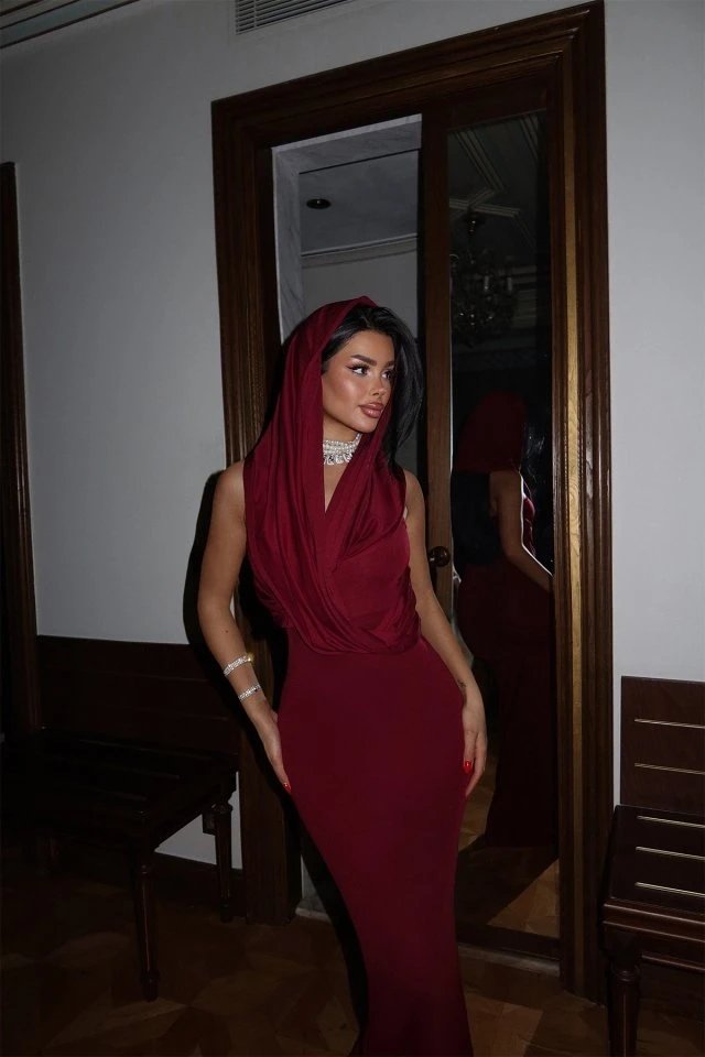 Claret Red Basic Long Dress