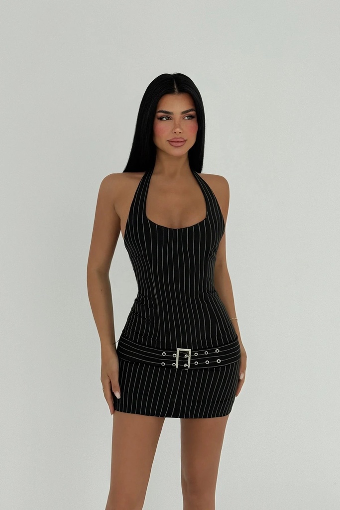Belt Detail Striped Dress