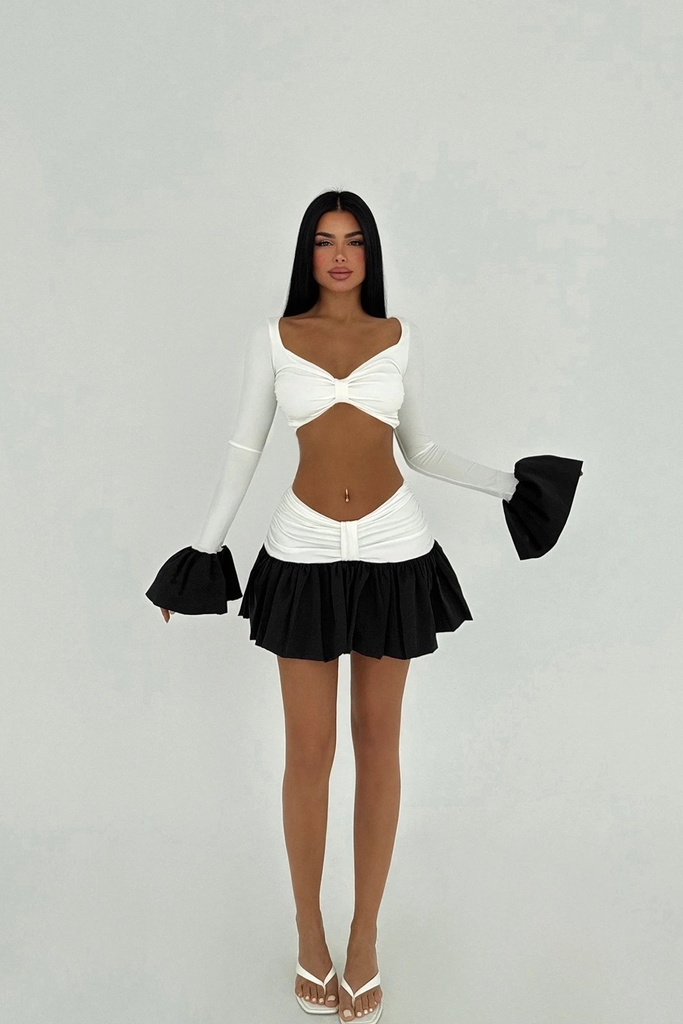 White Two-Tone Skirt Suit