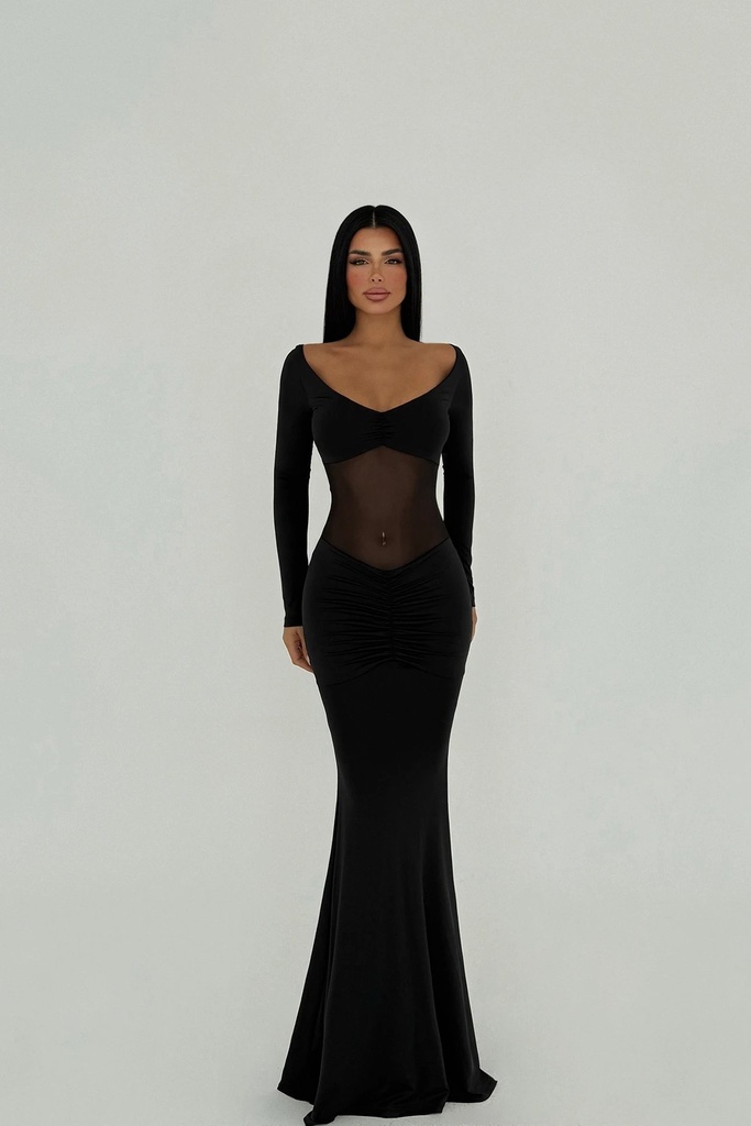 Black Front Transparent Long Dress