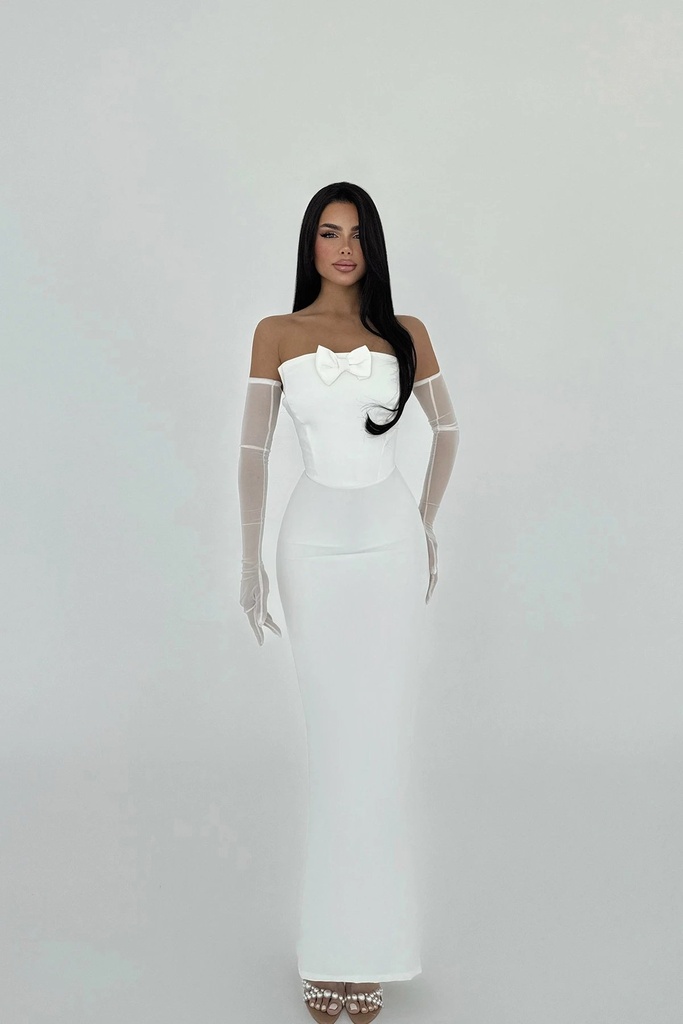 White Bow Detail Glove Dress