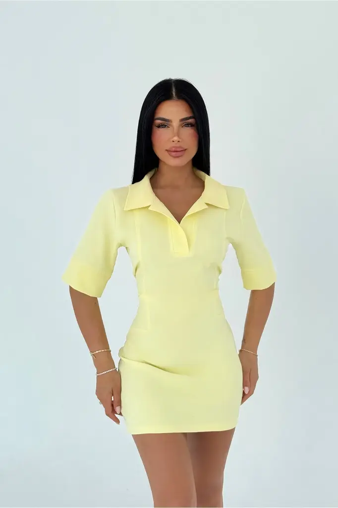 Yellow Shirt Collar Dress