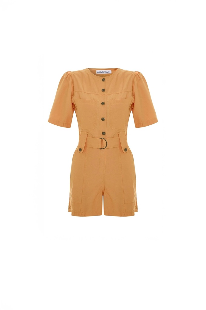 Orange Pocket Detail Buttoned Jumpsuit