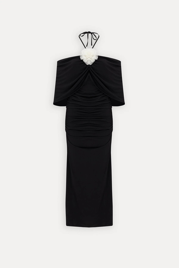 Black Rose Detail Long Dress