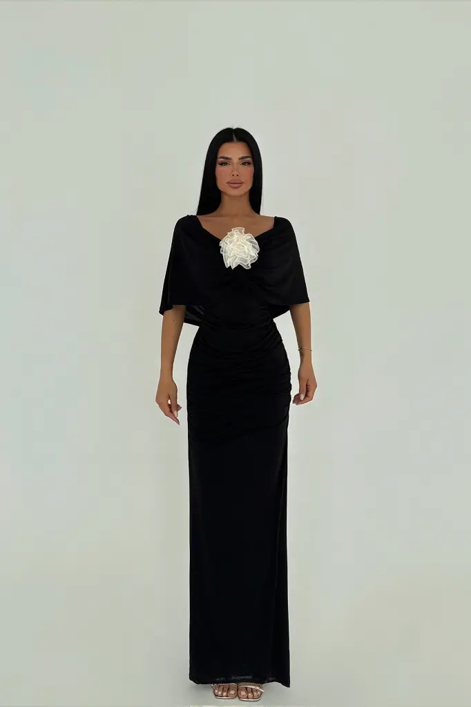 Black Rose Detail Long Dress