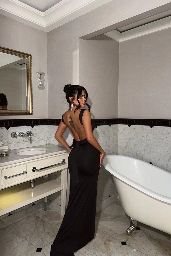 Black Bow Detail Long Dress