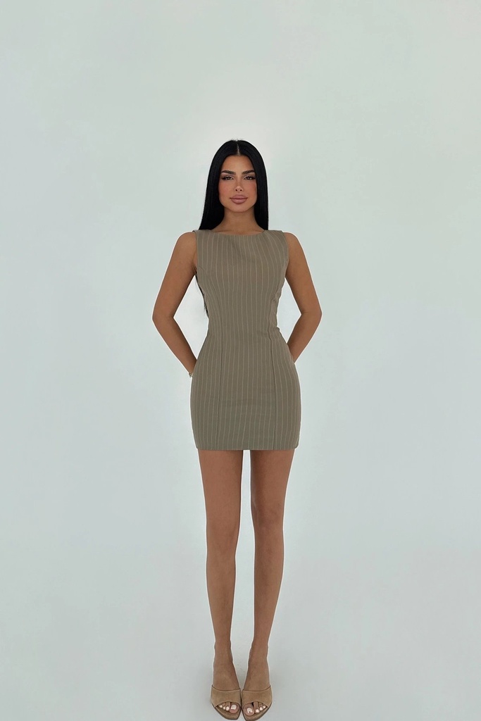 Khaki Striped Mini Dress