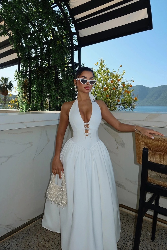 White Ballerina Pearl Bow Detail Dress