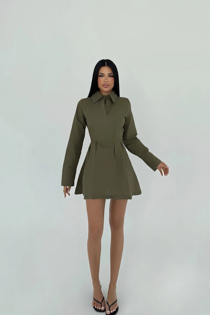 Khaki Herda Flared Dress