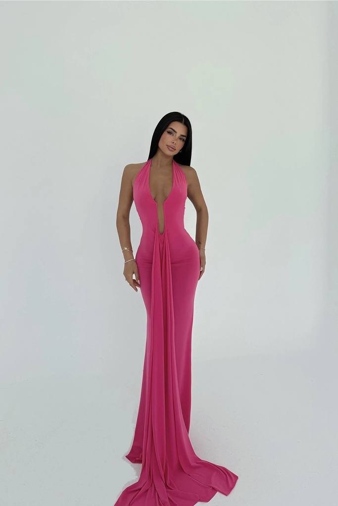 Fuchsia Back Detail Long Dress