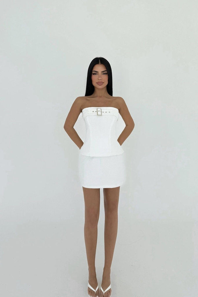 White Belt Detail Skirt Suit