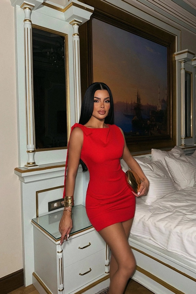 Red Adah Ribbon Detail Mini Dress