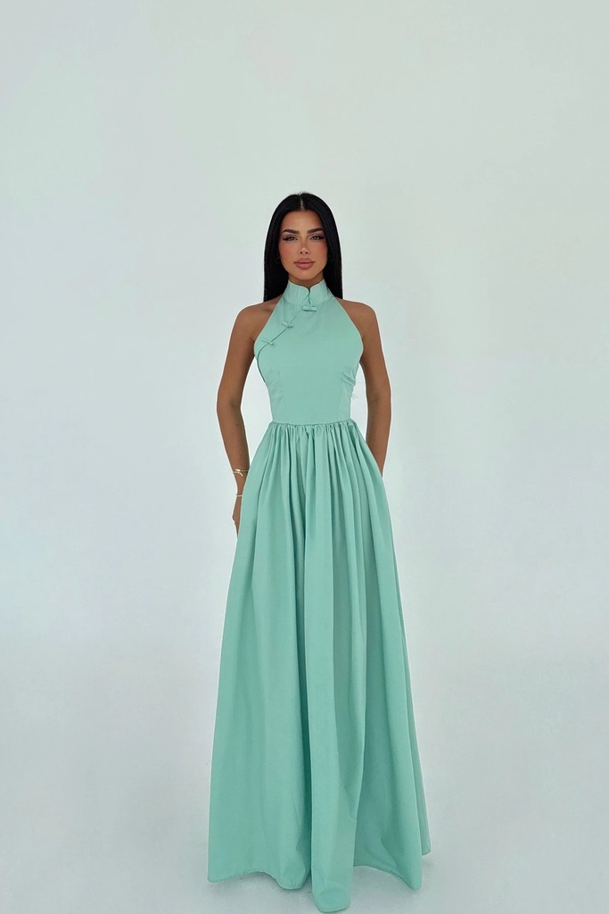 Aqua Green Long Basic Long Dress