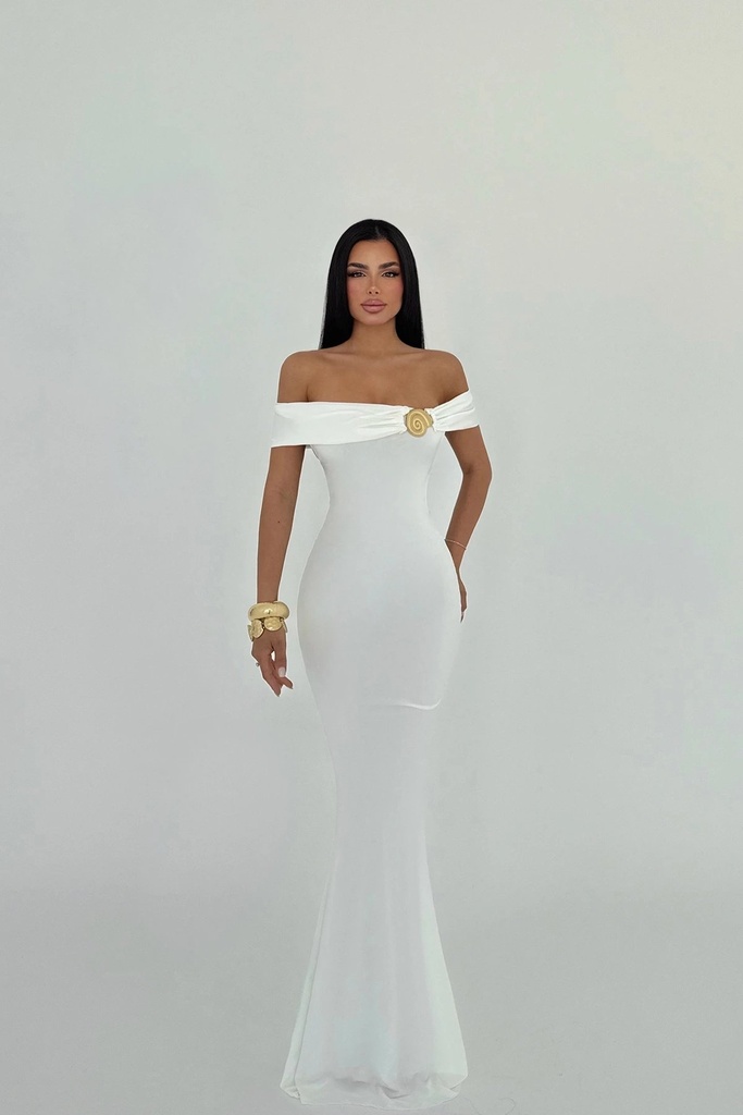 White Brooch Detail Dress