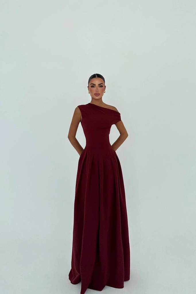 Cherry Maroon Bimala Boat Neck Dress