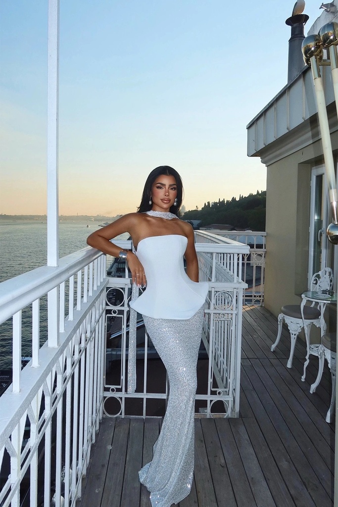 White Viona Skirt Top Set Evening Dress