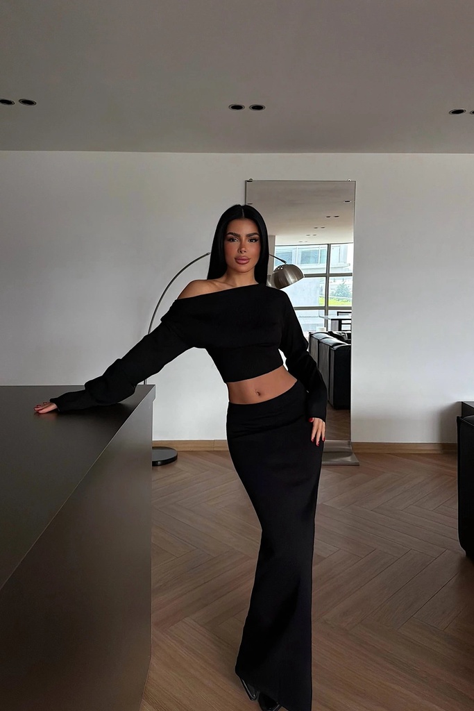 Black Long-Sleeve Skirt Suit