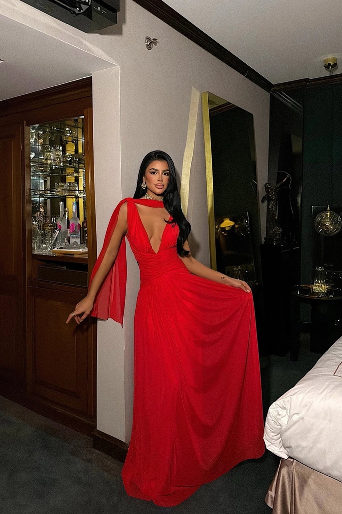 Red Gathered Detail Dress