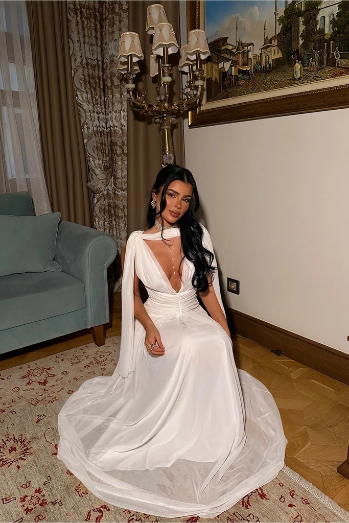 White Dress with Gathered Detail