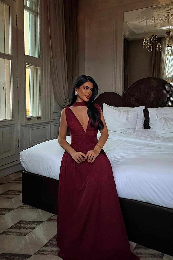 Burgundy Gathered Detail Dress