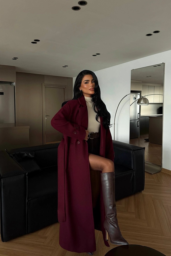 Burgundy Button Detail Coat