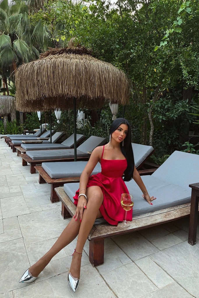 Red Satin Strap Dress