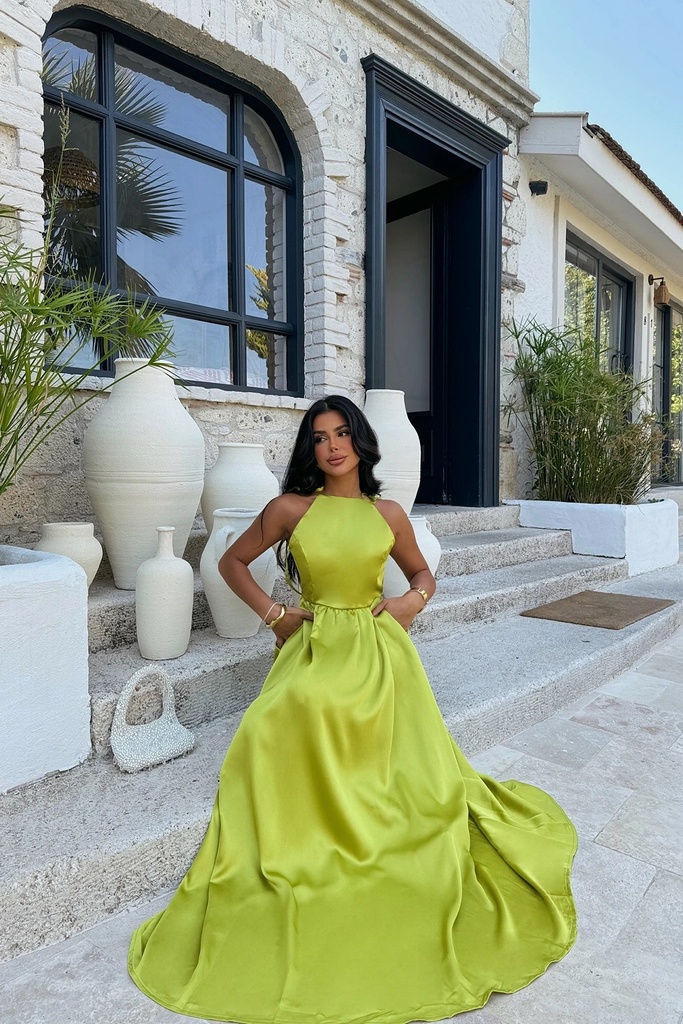 Green Anais Low-cut Back Dress