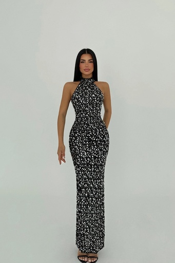 Gray Sequin Detail Long Dress