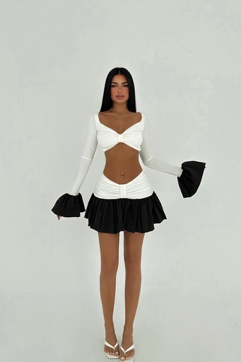 White Two-Tone Skirt Suit
