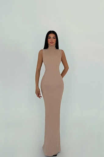Beige Turtleneck Basic Dress