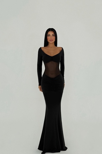 Black Front Transparent Long Dress