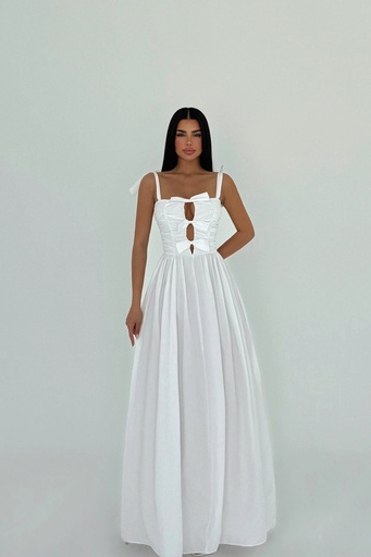 White Bow Detailed Suspender Dress