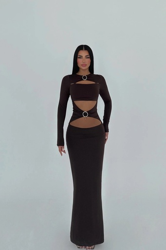 Brown Ring Detail Long Dress