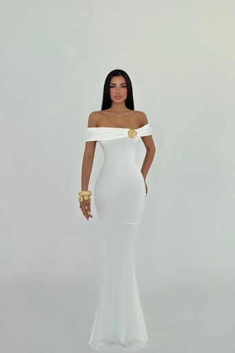 White Brooch Detail Dress