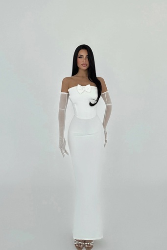 White Bow Detail Glove Dress