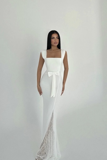 White Remmy Slit Lace Detail Long Dress