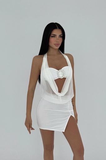 White Tulle Detail Mini Dress