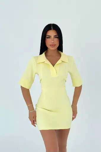 Yellow Shirt Collar Dress