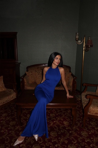 Темно син долг фустан „Телма“