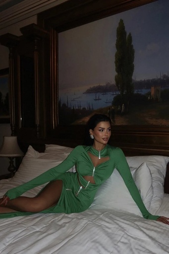 Green Window Detail Long Dress