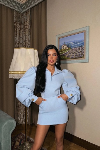 Blue Renata Balloon Sleeve Dress