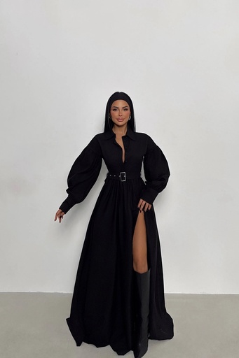 Black Belt Detail Long Dress