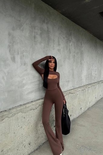Brown Window Detail Jumpsuit