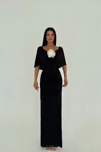 Black Rose Detail Long Dress