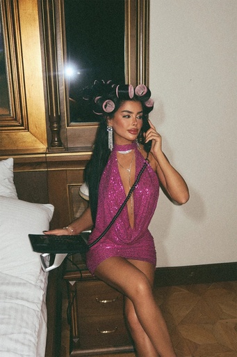 Fuchsia Sequin Detail Mini Dress