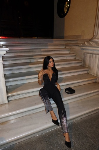 Black Peta Stone Glitter Pants