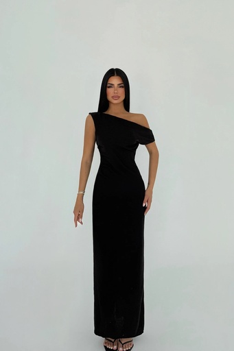 Black Slit Detail Pleated Dress