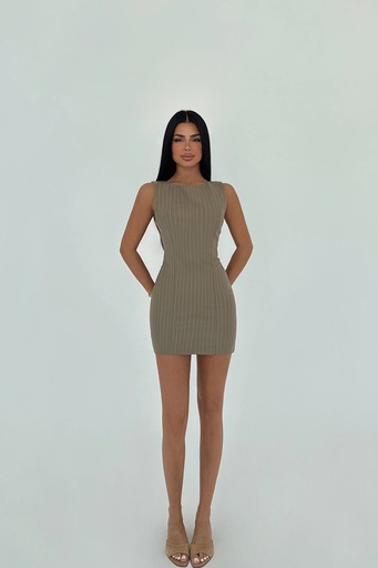 Khaki Striped Mini Dress