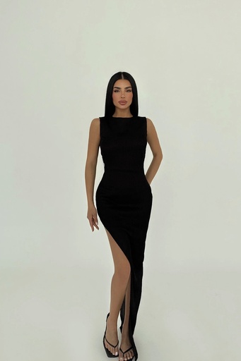 Black Deep Slit Long Dress