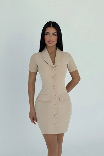 Cream Button Detail Mini Dress